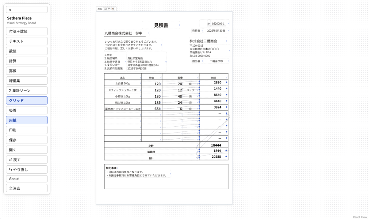 A Japanese-style estimate form built in Sethera Piece
